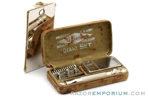 1918 Gillette Ball End Old Type Khaki Service DE Razor Set Army Issue