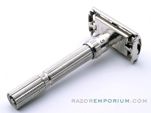 1965 K3 Gillette Slim Adjustable DE Safety Razor Nickel w/ Gold Case & Blade Bank