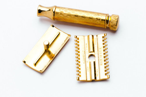 1930's Gillette NEW Norfolk / Tuckaway Style Travel DE Safety Razor Set 24K Gold Revamp