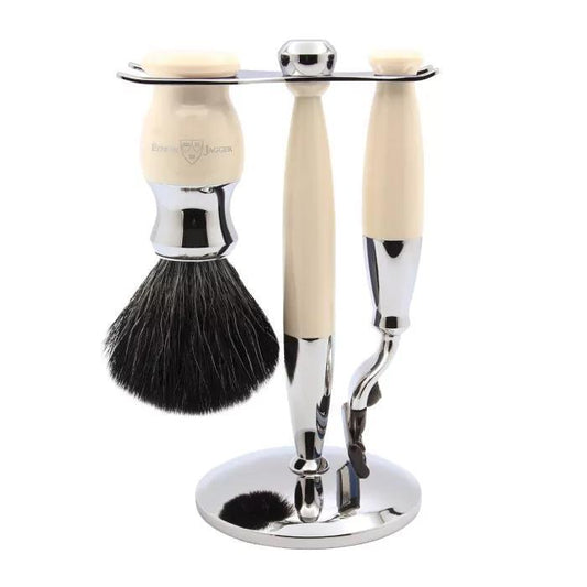 Edwin Jagger | 37 Range 3pc Gillette® Mach3® Razor Shaving Set Imitation Ivory (Black Synthetic)