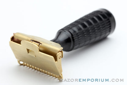 1940's Gem Junior Gold Black Fat Handle Single Edge Safety Razor Set