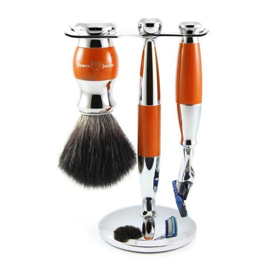 Edwin Jagger | Gillette® Fusion® ProGlide® Razor Shaving Set Orange & Chrome 3pc (Black Synthetic)