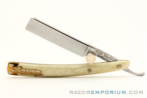 5/8" Dubl Duck Pearlduck Goldedge w/ Gold Inlay Celluloid Scales Straight Razor |  Solingen, Germany