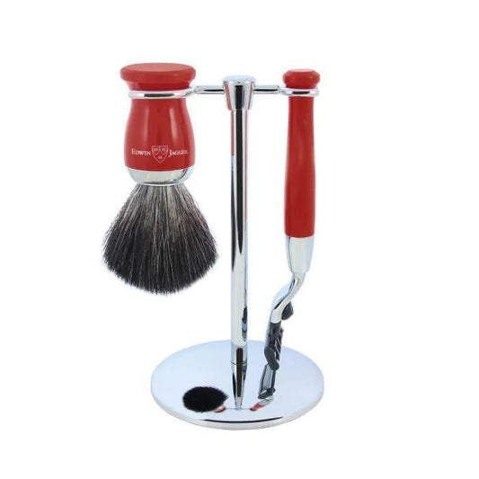 Edwin Jagger | Gillette® Mach3® Razor Shaving Set Red 3pc (Black Synthetic)