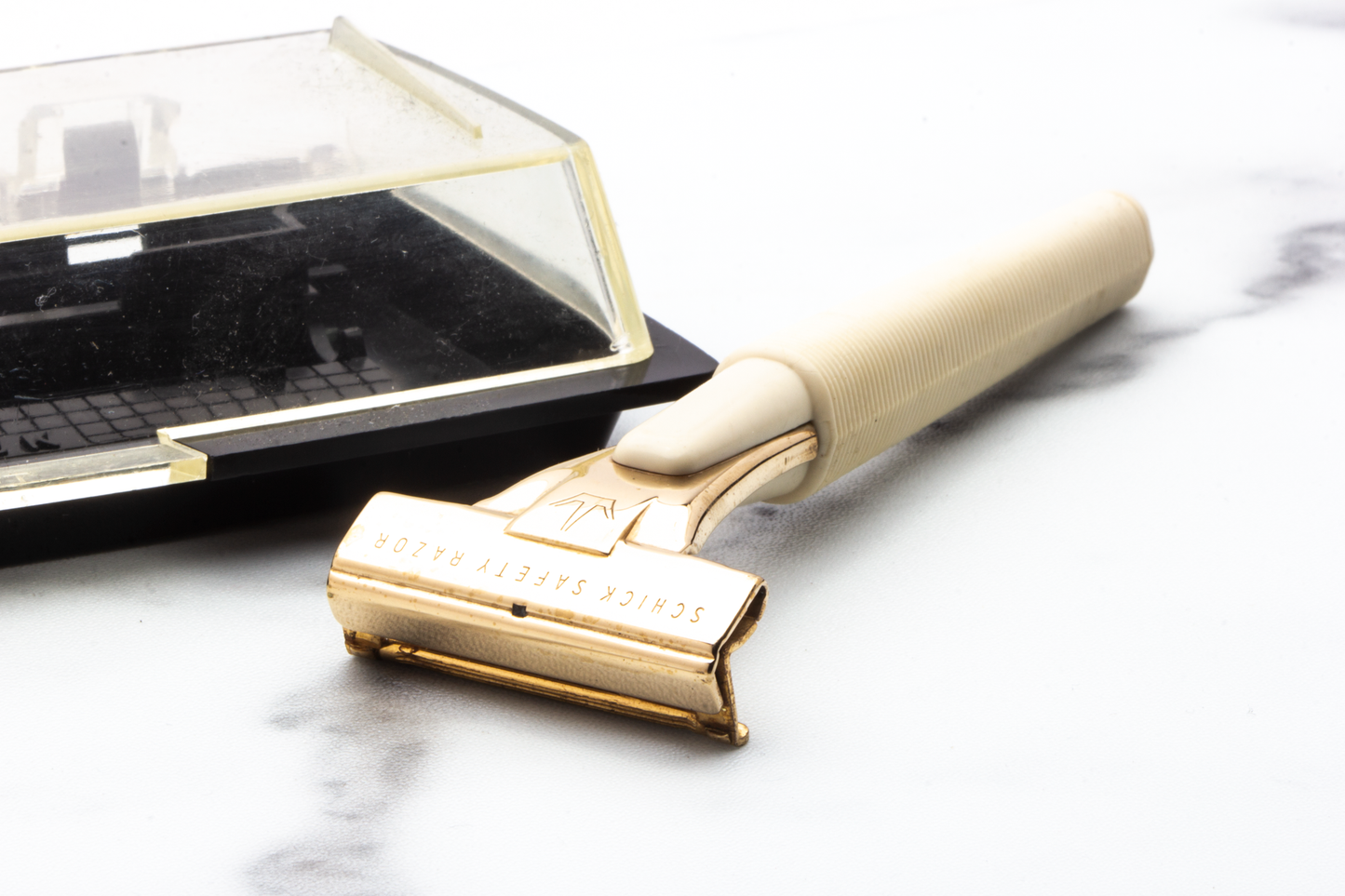 1960's Schick Gold Injector with Cream Handle Safety Razor Set | Original Condition