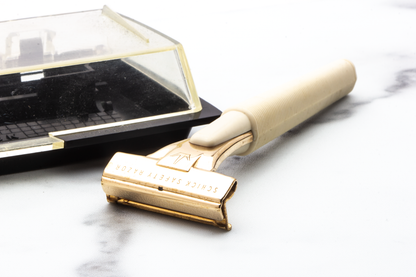 1960's Schick Gold Injector with Cream Handle Safety Razor Set | Original Condition