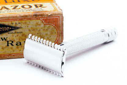 1931 Gillette NEW Deluxe Big Boy Razor w/ Case, Blade Bank, and Box - Rhodium Revamp