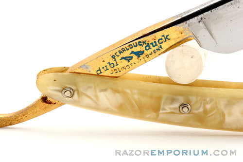 5/8" Dubl Duck Pearlduck Goldedge w/ Gold Inlay Celluloid Scales Straight Razor | Solingen, Germany