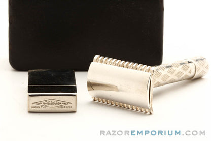 Gillette 1921 Silver New Standard Razor in Original Leather Case w/ Blade Bank