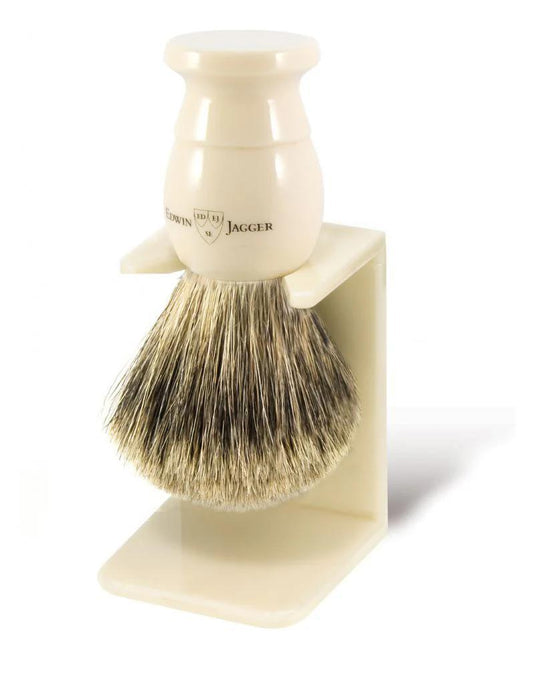 Edwin Jagger | English Best Badger Shaving Brush With Drip Stand - Imitation Ivory
