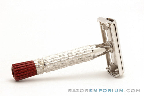 1956 Gillette Red Tip Heavy Super Speed Safety Razor B2 Rhodium