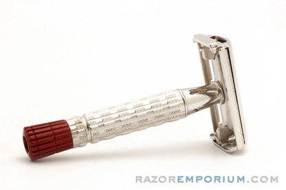 1956 Gillette Red Tip Heavy Super Speed Safety Razor B2 Rhodium