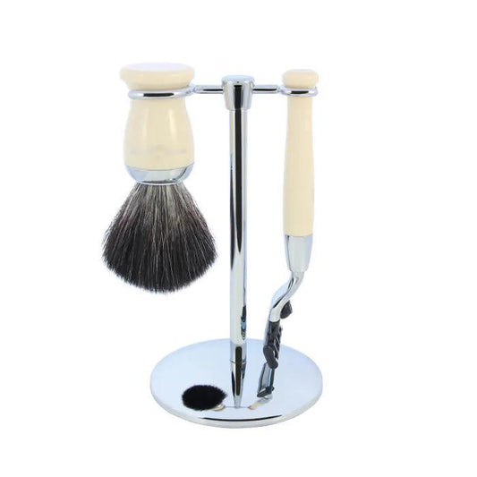 Edwin Jagger | Gillette® Mach3® Razor Shaving Set Imitation Ivory 3pc (Black Synthetic)