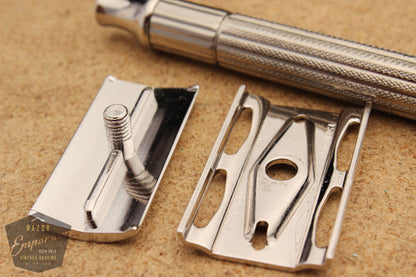 Gillette 1940's Fat Handle Tech 3 Piece Safety Razor * Rhodium REVAMPED