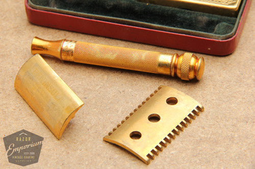 Old Model Razor Gillette 1930's Ball End Old Type Style DE Razor in Red Leather Case ...