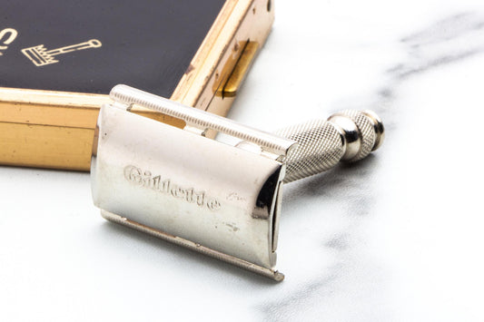 1964 J4 Gillette "His" Ball End Travel Double Edge Safety Razor Set | Original Condition