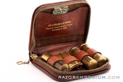 1947-51 Gillette Gold Ball End Travel Tech Safety Razor Set in Leather Zip Pouch