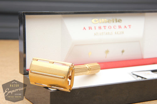Gillette 1966 Gold Slim Aristocrat Adjustable Safety Razor L1 w/ Original Case