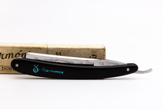 7/8" Filarmonica "Doble Temple" #14 Black/Blue Straight Razor w/ Coffin | Spain