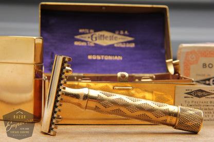 Gillette 1922 Gold NEW Bostonian DE Safety Razor Set in Orig. Box