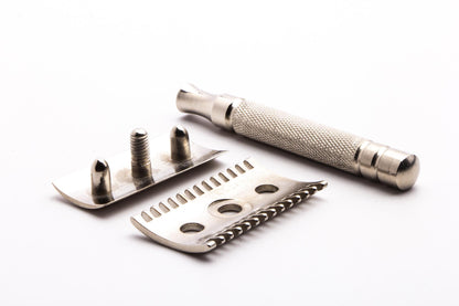 Open Comb Three Piece Double Edge Safety Razor | Factory Nickel Revamp