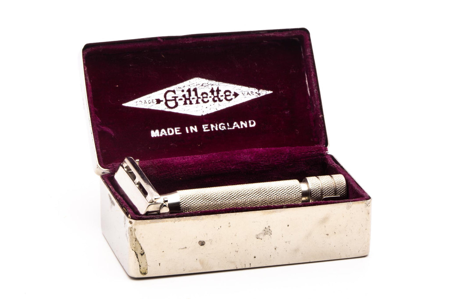 1950's Gillette British Rocket Safety Razor Set | Factory Nickel Revamp