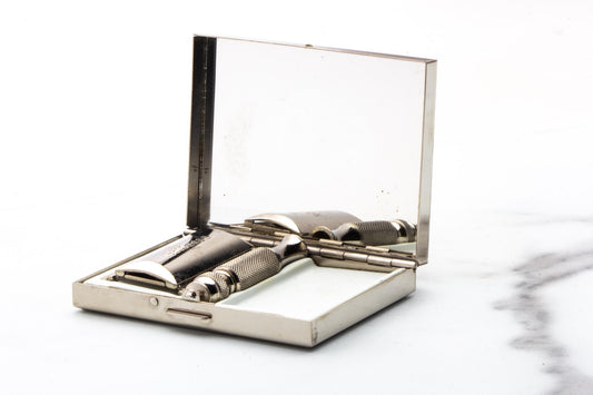 1964 J1 Gillette Ball End Tech Travel Safety Razor Set | Original Condition