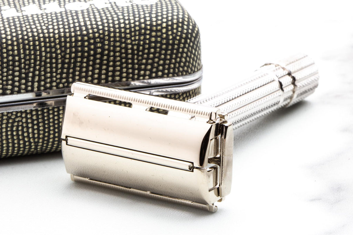 1955 A1 Gillette Rhodium President Double Edge Safety Razor Set With Original Cardboard Shipper |  New Old Stock
