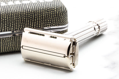 1955 A1 Gillette Rhodium President Double Edge Safety Razor Set With Original Cardboard Shipper |  New Old Stock