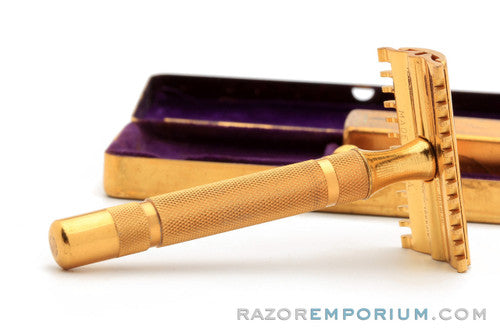 1930's Gillette 'NEW' Thin Bar Handle Short Comb DE Safety Razor Set