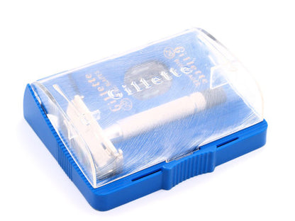 1950's Gillette Black Tip DE Super Speed Set w/ Blue Case & Blades