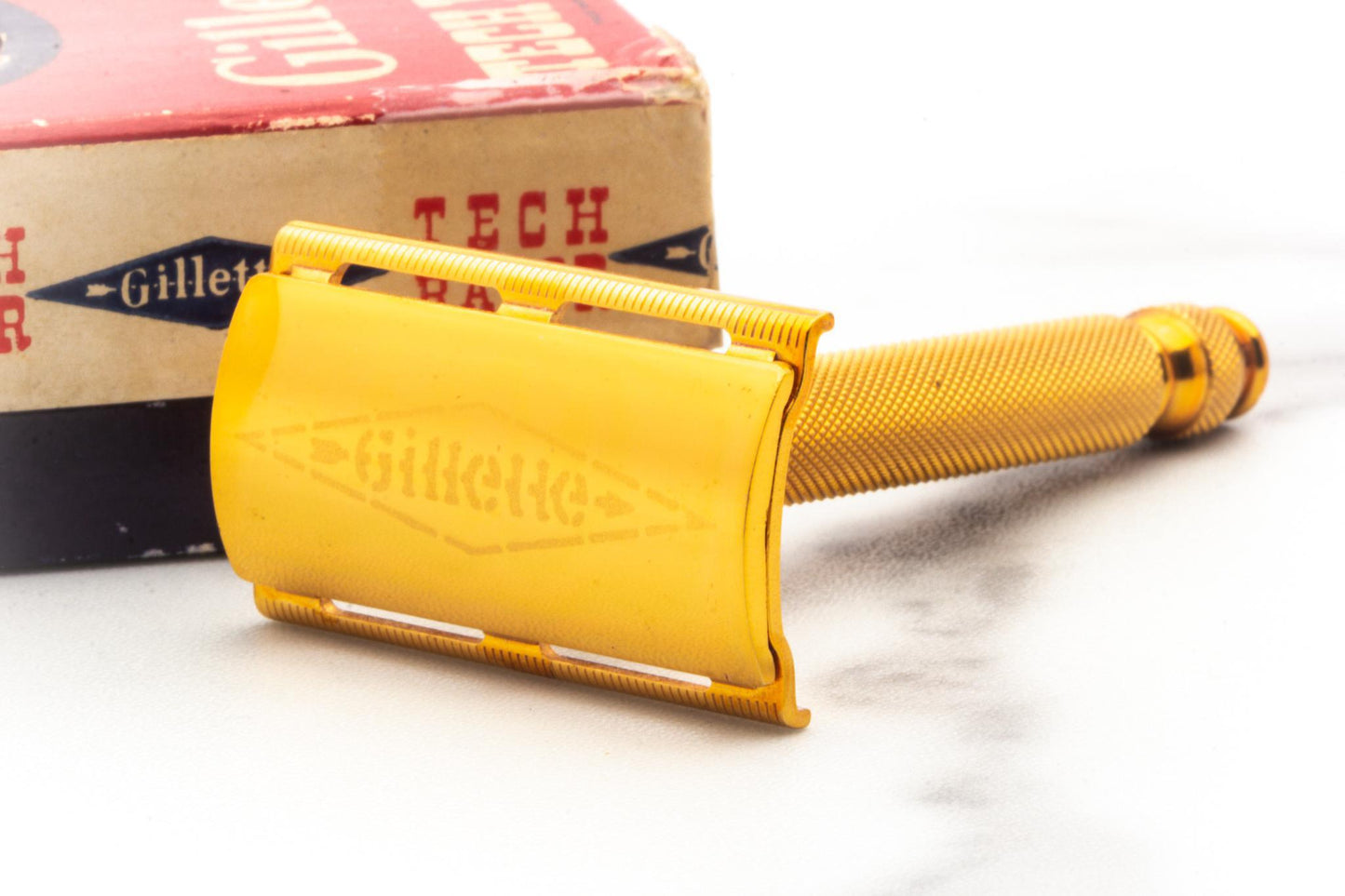 1940's Gillette Gold Ball End TECH in Original Red Cardboard Box Set | Original Condition