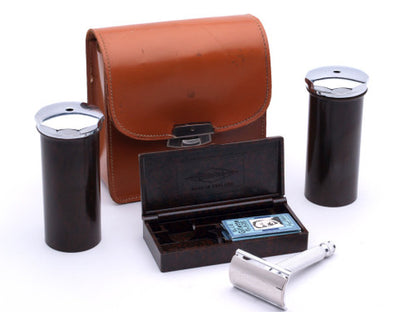1940's Gillette Ball End Tech Combination Travel Set | Brown Leather Case | Made in England