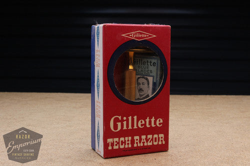 Gillette 1930's Ball End Gold Tech Razor in Red Box - New Old Stock