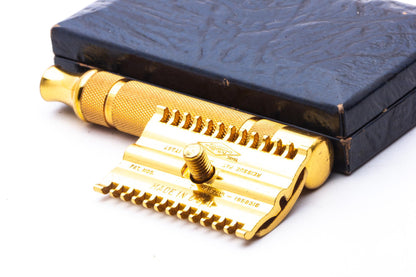 1930's Gillette NEW Gold Short Comb Common Bar Handle Razor Set | Original Condition