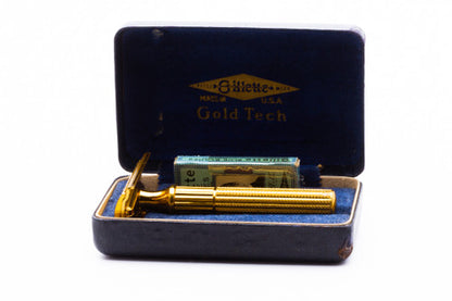 1947-51 Gillette Gold Fat Handle Tech Razor Set | 24k Gold Revamp