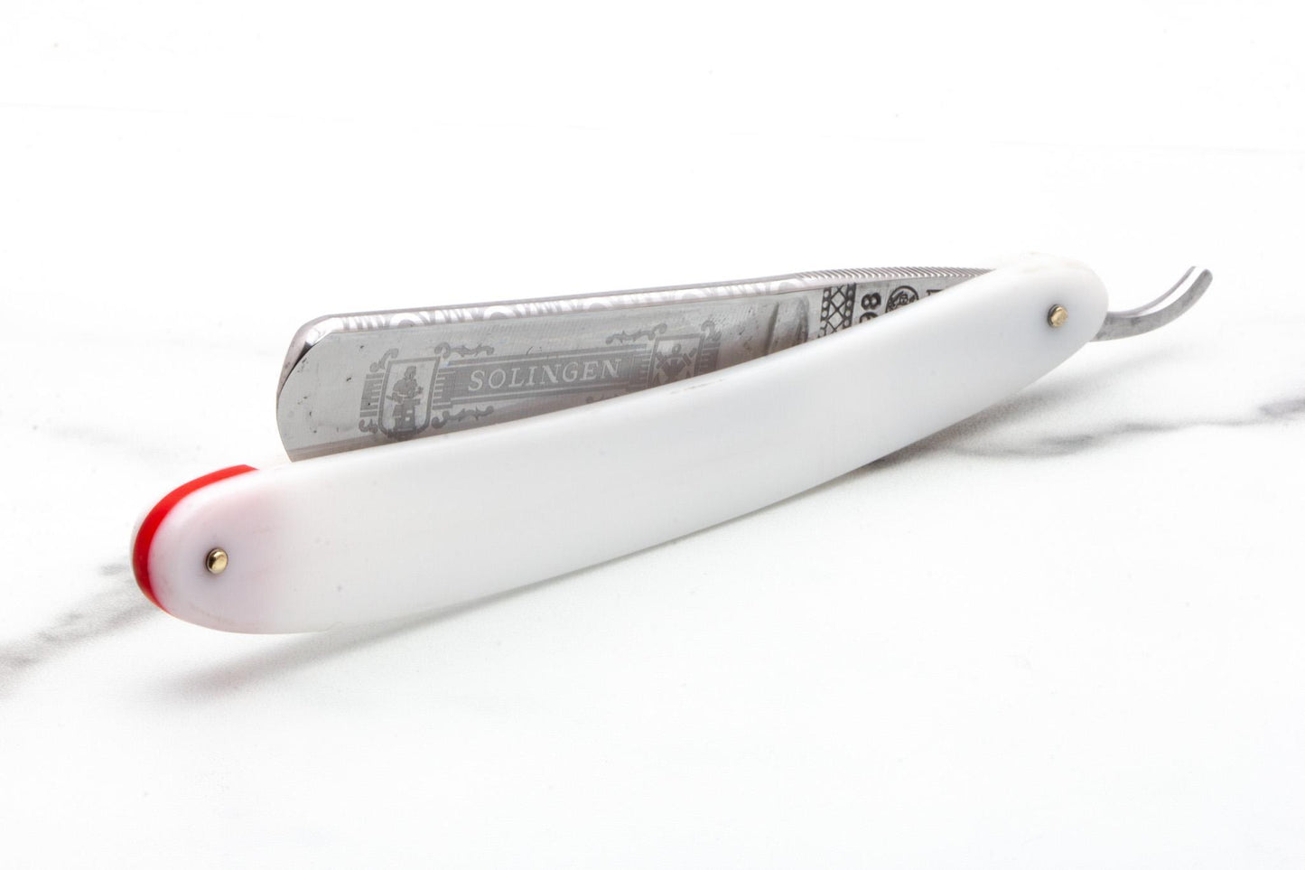 5/8" Restored Dovo Straight Razor With White Scales & Red Wedge Accent
