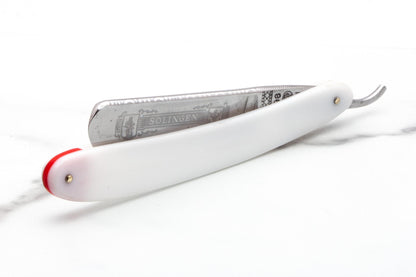 5/8" Restored Dovo Straight Razor With White Scales & Red Wedge Accent