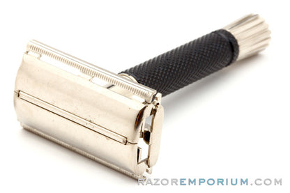 1983 D2 Gillette Black Handle Super Speed Safety Razor | Factory Nickel Revamp