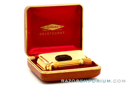 1948-1951 Gillette  Aristocrat DE Safety Razor w/ Leather Case & Blades * 24K Gold