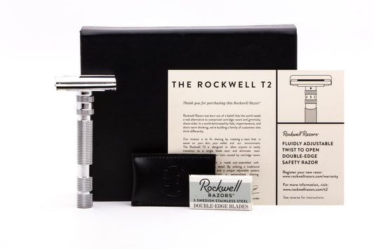 Rockwell White Chrome T2 Adjustable DE Safety Razor | No Box