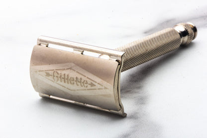 1955 A4 Gillette Ball End Tech Three Piece Double Edge Safety Razor | Original Condition