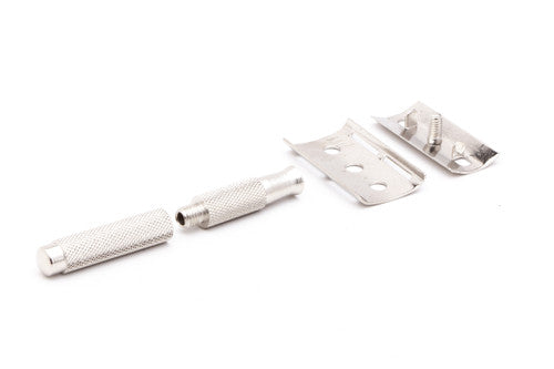 4 Piece Travel Double Edge Safety Razor | Factory Nickel Revamp