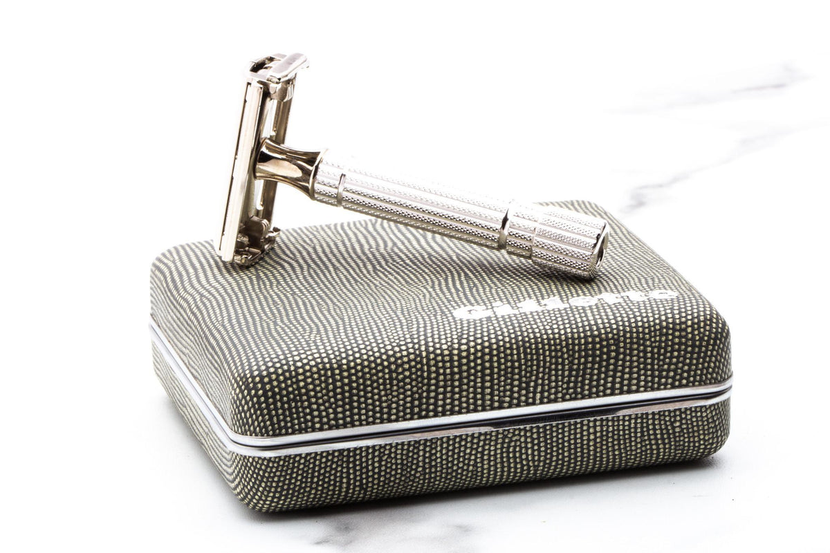 1955 A1 Gillette Rhodium President Double Edge Safety Razor Set With Original Cardboard Shipper |  New Old Stock