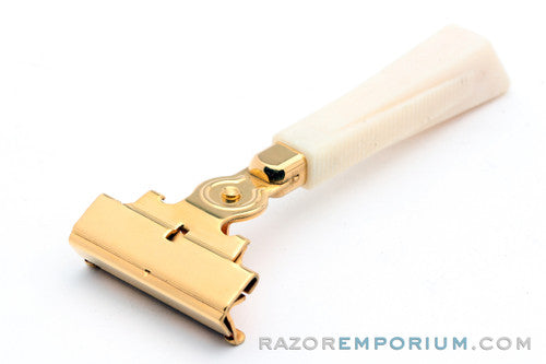 1960's Eversharp Schick Gold Injector with Cream Bakelite Handle & Maroon Case