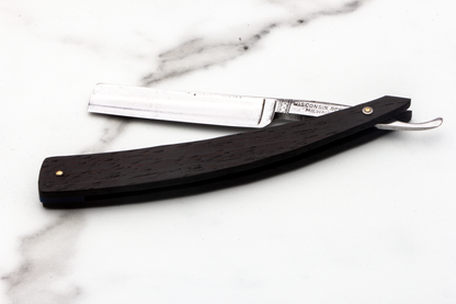 5/8" Vintage Restored Wisconsin Spezial Straight Razor With Black Wood & Blue Wedge Accent