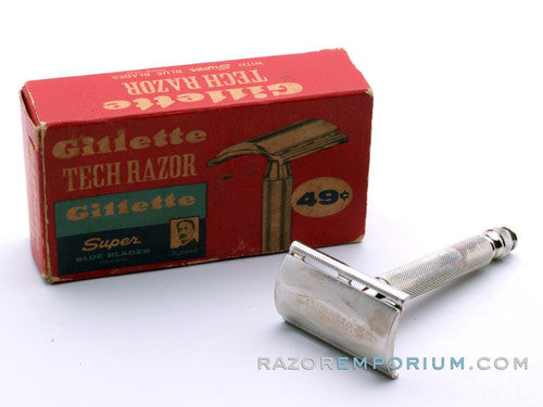 1951 W2 Gillette Ball End Tech DE Razor w/ Red Box | Electro Etched Logo
