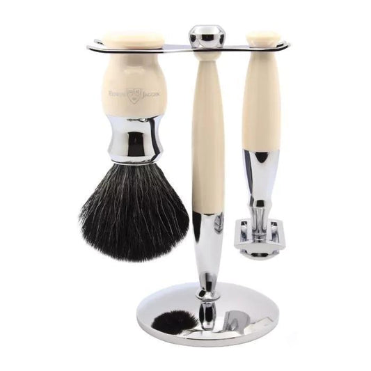 Edwin Jagger | 37 Range 3pc DE Safety Razor Shaving Set Imitation Ivory (Black Synthetic)