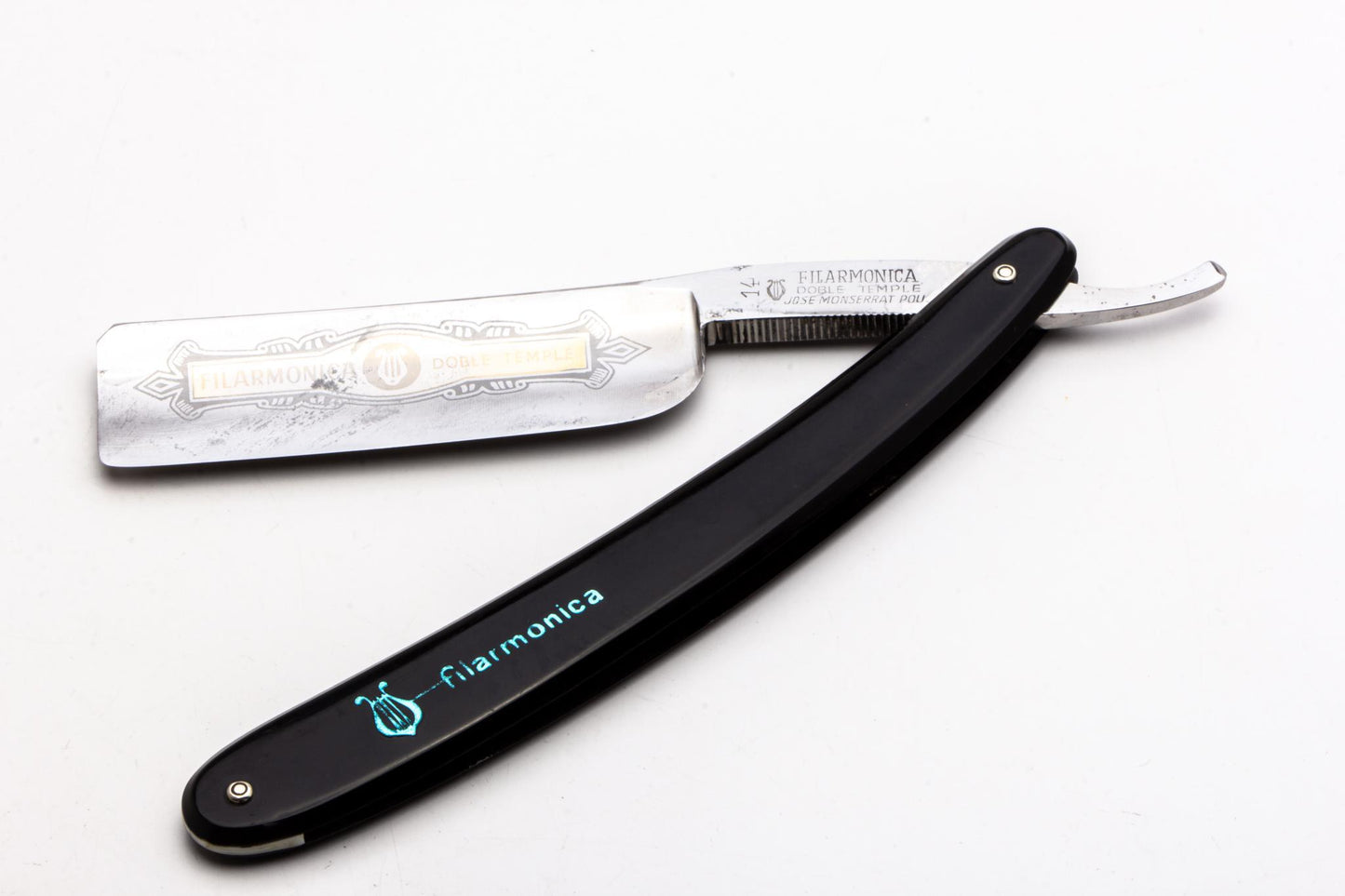 7/8" Filarmonica "Doble Temple" #14 Black/Blue Straight Razor w/ Coffin | Spain