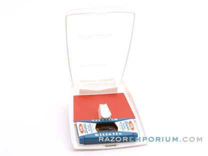 1960's Gillette Slim Adjustable Original White & Red Case w/ Blade Bank